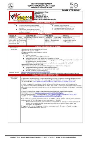 Etica Y Religion Guía N° 1 Las Metas