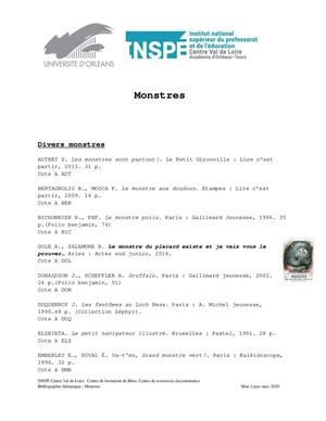 CRD Blois. Bibliographie: monstres