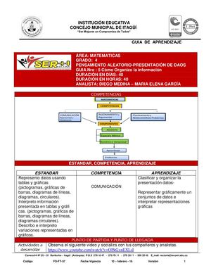 MATEMATICAS 4° GUIA N°5 Presentación De Datos  2020