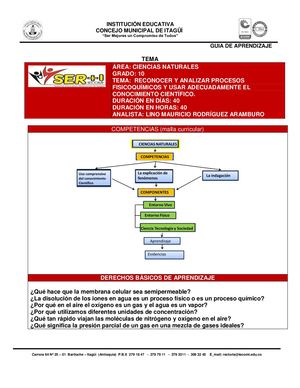 CIENCIAS 10° TEMA #4 SOLUCIONES Y GASES