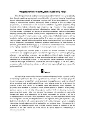 Opracowanie konspektu lekcji religii