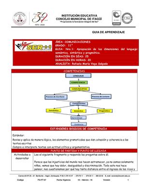 COMUNICACIONES 11° Guía N°1 Introducción A Las Dimensiones Del Lenguaje