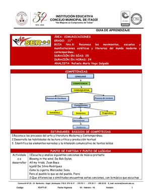 COMUNICACIONES 11° Guia N°6 Arte Y Lit. Moderna Y C