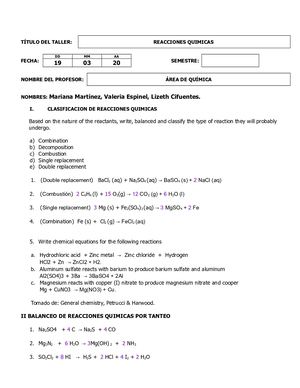 Taller Reacciones Quimicas 2020 2