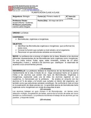 PLANIFICACION CLASE  Biomoleculas
