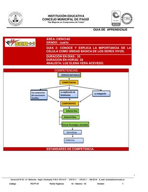 CIENCIAS 4º - Guia Nº2 CONOCE Y EXPLICA LA IMPORTANCIA DE LA CELULA