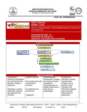 CIENCIAS 4º - Guía Nº3 CONOZCAMOS Y EXPERIMENTEMOS EL MUNDO DE LAS MEZCLAS