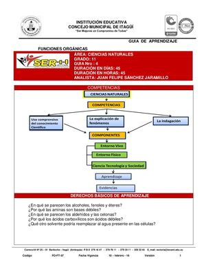 CIENCIAS 11° - GUÍA N°4   (funciones Orgánicas).