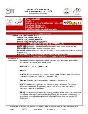 INGLÈS - 6º - GUIA 1