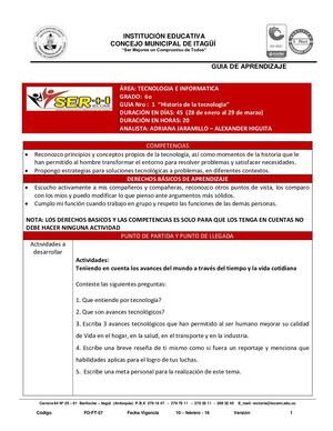 TECNOLOGIA 6° GUIA # 1 -  HISTORIA DE LA TECNOLOGIA