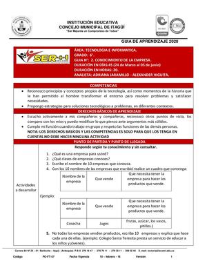 TECNOLOGIA 6° GUIA # 2 - CONOCIENDO LA EMPRESA