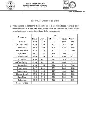 TECNOLOGIA 7° Taller #2 De Microsoft Excel