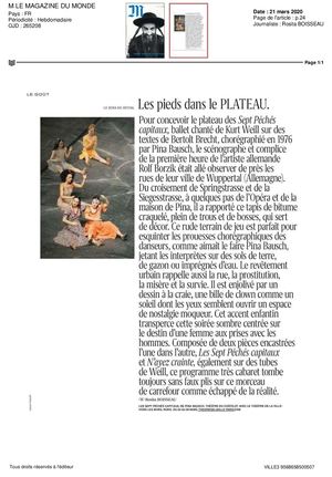 PINA BAUSCH LES 7 PECHES CAPITAUX M LE MAGAZINE DU MONDE 21 MARS 2020