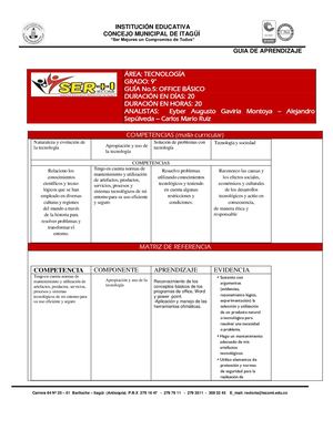 TECNOLOGIA 9° GUIA 2 - OFFICE BÁSICO