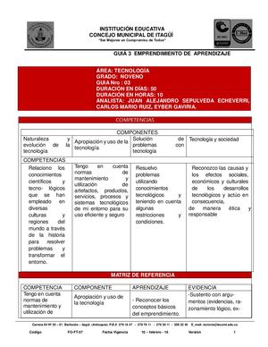 TECNOLOGIA 9° GUIA 3 (EMPRENDIMIENTO GENERAL).