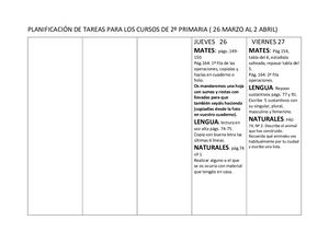 Programación 2 Lengua, Mates, Naturales y Valores 2º