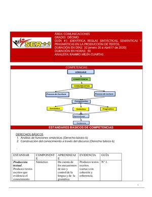 COMUNICACIONES 10° GUIA N°1 IDENTIFICACIÓN DE REGLASSINTÁCTICAS, SEMÁNTICAS Y PRAGM