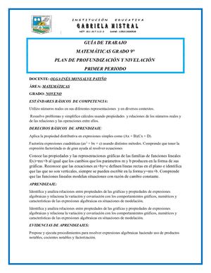 Guía De Trabajo Matemáticas 9°