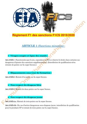 Règlement F1 Fia F1cs 19 20 S2