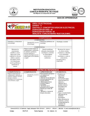 Tecnologia 9° Guía 4 De Eléctricidad
