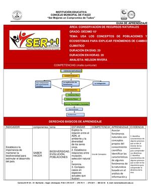 ECOLOGIA 10° GUIA N°1. USA LOS CONCEPTOS DE POBLACIONES Y ECOSISTEMAS PARA EXPLICAR FENÓMENOS DE CAMBIO CLIMÁTICO