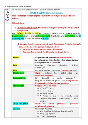 4e Programme Demi Groupe Rediger Une Suite De Recit Realiste