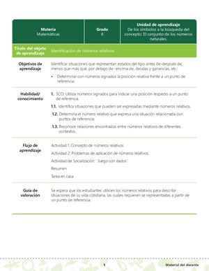 Guia Del Docente- Identificación de Números Relativos