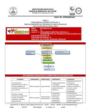MATEMATICAS 10º GUIA Nº 2 PENSAMIENTO MÉTRICO ESPACIAL