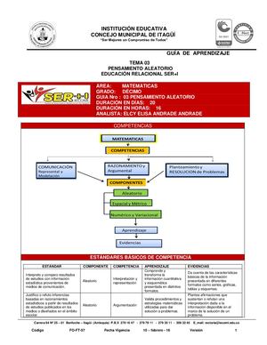 MATEMATICAS 10º GUIA Nº 3 PENSAMIENTO ALEATORIO
