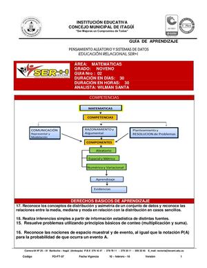 MATEMATICAS 9ª Guía Nº2 PENSAMIENTO ALEATORIO Y SISTEMAS DE DATOS