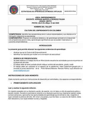 Area Emprendimiento Grado 6° Guia No 1