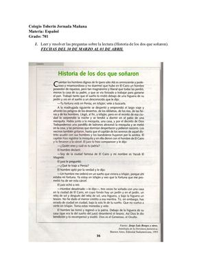 Guía D Trabajo De Español De 701 Marzo2020