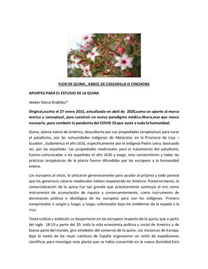 Arbol Quina 2020 Coronavirus Apuntes Para El Estudio De La Quina
