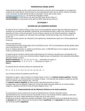 Actividad 3 Grado Sexto 2020