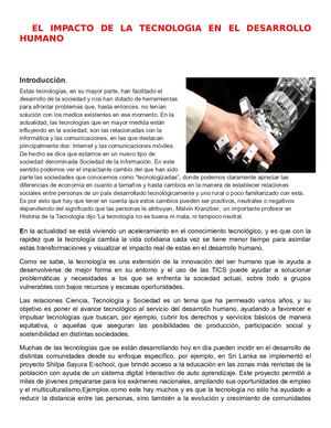 El Impacto De La Tecnologia En El Desarrollo Humano