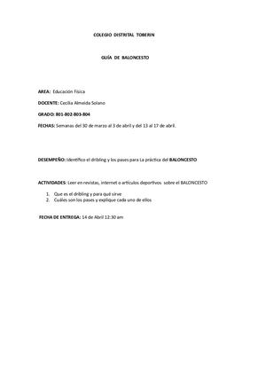 Colegio Distrital Toberin Guia De Trabajo Semana 30 Al 17 De 8