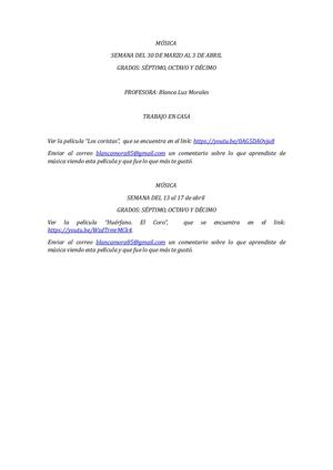 Trabajos De Música Semanas Del 30 De Marzo Al 17 De Abril