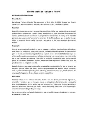 Reseña Critica De Back To The Future