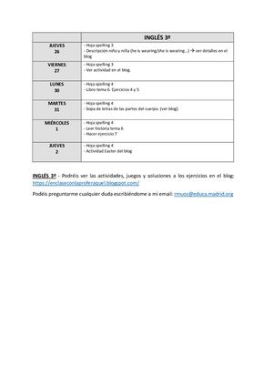 Temporalización 2 Inglés 3º