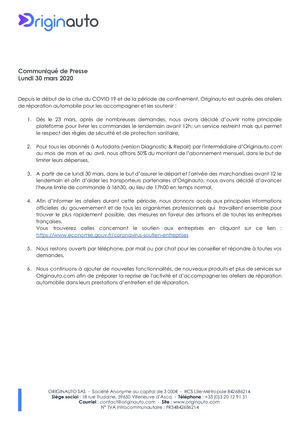 Communiqué De Presse Originauto 300320