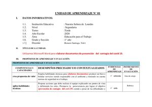 Unidad De Aprendizaje Primer Año