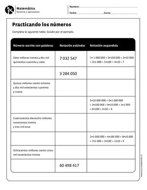Tabla De Numeros Escritos