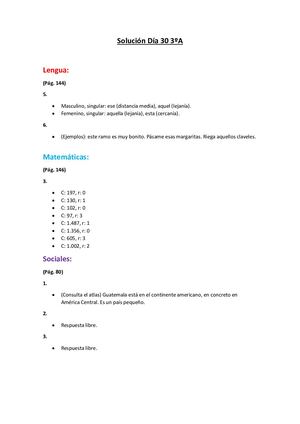 Corrección Lengua, Matemáticas Y Sociales 3º A Día 30