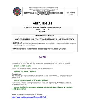 Area Ingles Grado 6° Guia No 1
