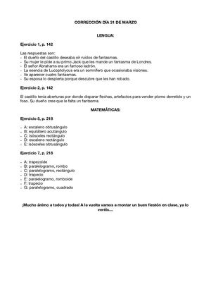 Corrección Lengua Y Mates 5º B Día 31