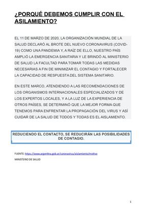 Porqué debemos cumplir con el aislamiento. TALLER DE APOYO PEDAGÓGICO DE