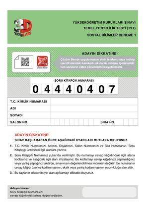 TYT Sosyal Bilimler Simülasyon Deneme Seti