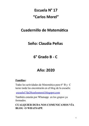 2º Cuadernillo De Matemática 6º B Y C