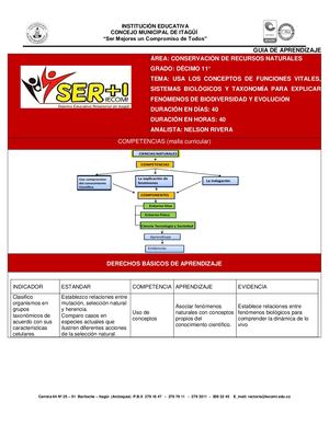 ECOLOGIA 11ª TEMA 1 Usa Los Conceptos De Funciones Vitales, Sistemas Biológicos Y Taxonomía Para Explicar Fenómenos De Biodiversidad Y Evolución