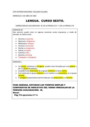 Corrección Lengua Y Naturales 6º Día 1